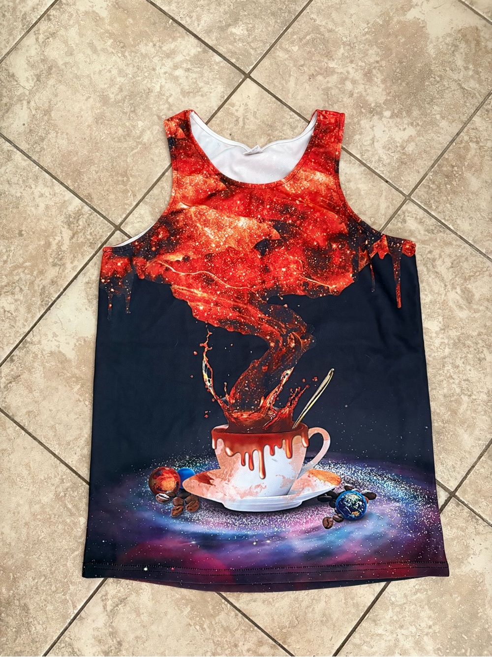 Men's Cosmic Coffee Splash Tank Top - Red & Navy